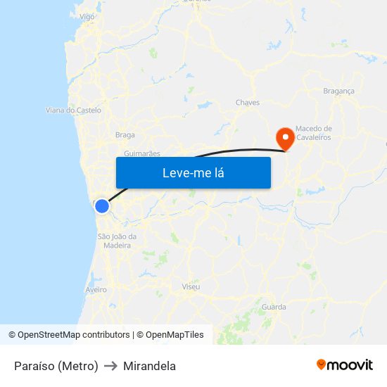 Paraíso (Metro) to Mirandela map
