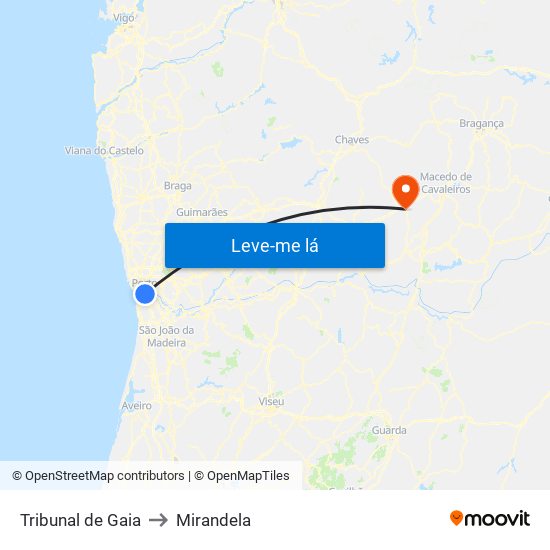 Tribunal de Gaia to Mirandela map