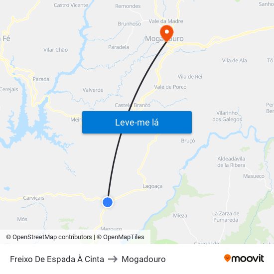 Freixo De Espada À Cinta to Mogadouro map