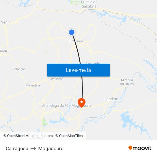 Carragosa to Mogadouro map