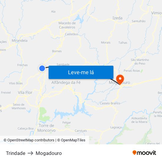 Trindade to Mogadouro map