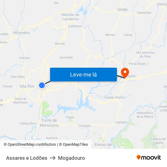 Assares e Lodões to Mogadouro map