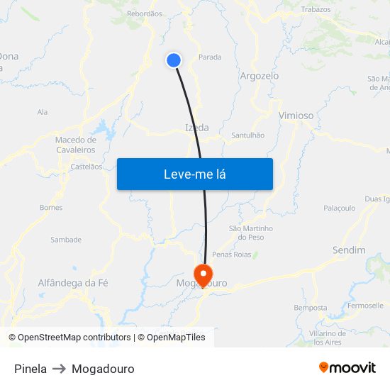 Pinela to Mogadouro map