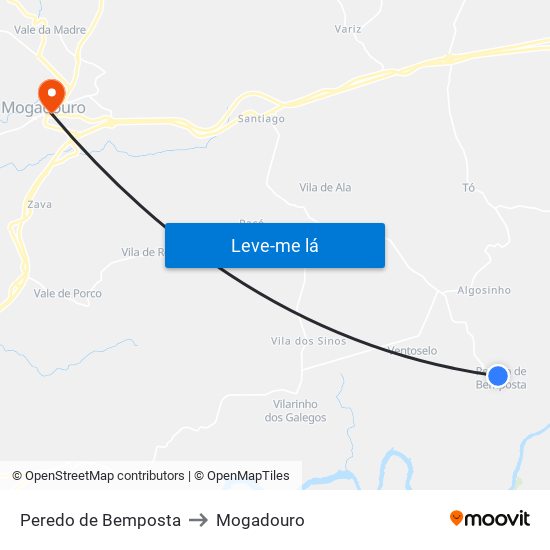 Peredo de Bemposta to Mogadouro map