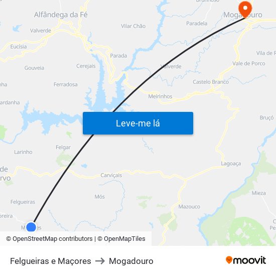 Felgueiras e Maçores to Mogadouro map