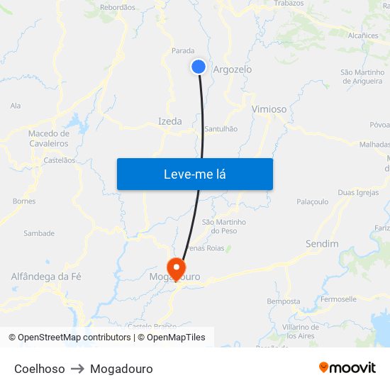 Coelhoso to Mogadouro map
