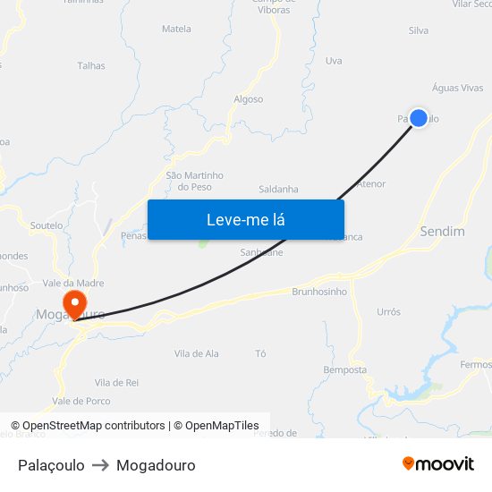 Palaçoulo to Mogadouro map