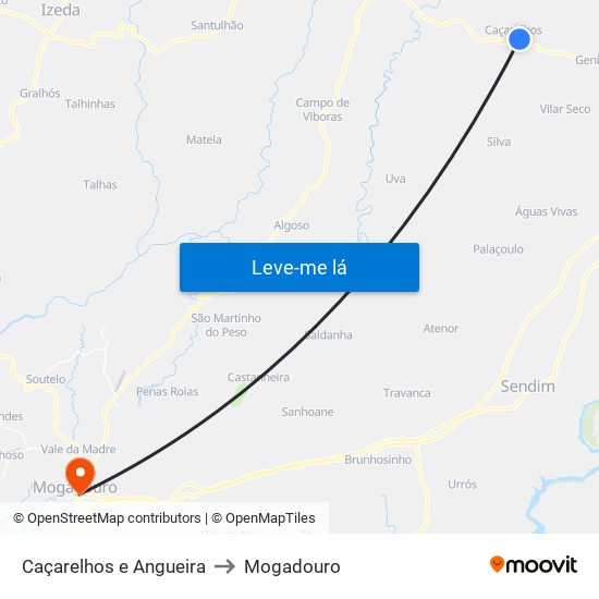 Caçarelhos e Angueira to Mogadouro map