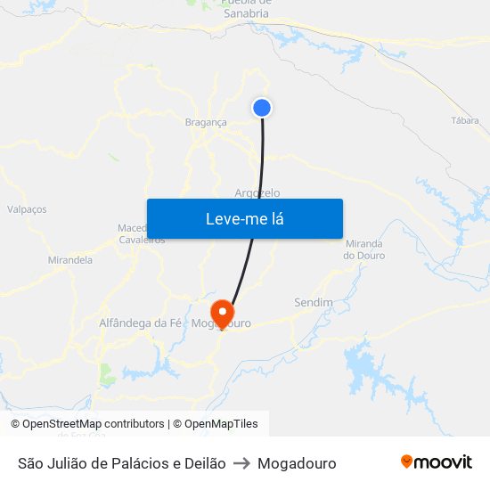 São Julião de Palácios e Deilão to Mogadouro map