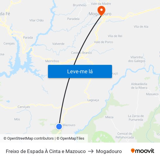 Freixo de Espada À Cinta e Mazouco to Mogadouro map