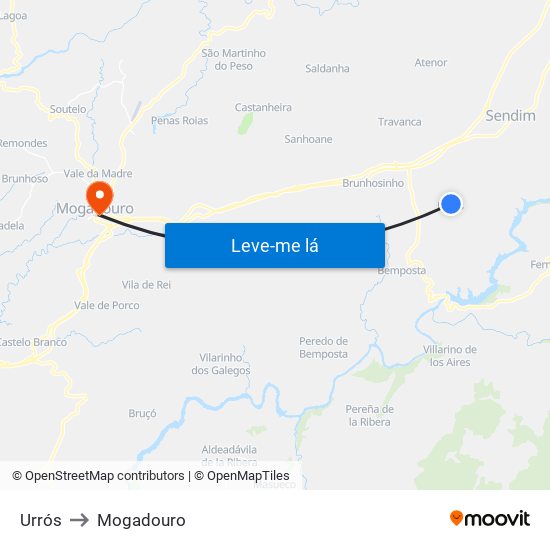 Urrós to Mogadouro map