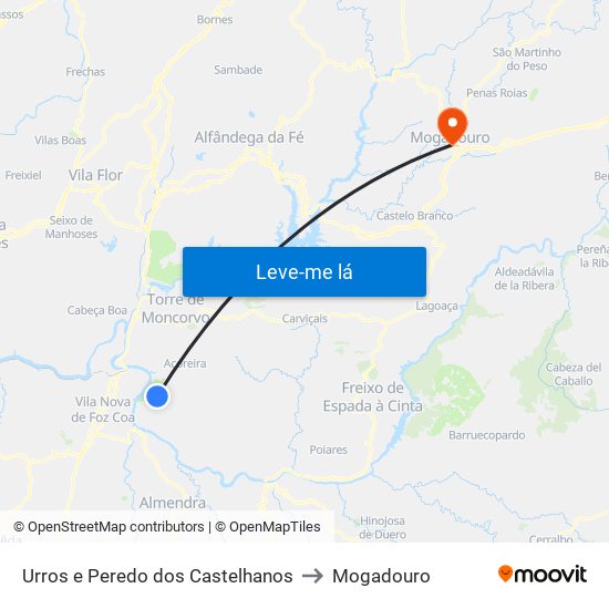 Urros e Peredo dos Castelhanos to Mogadouro map