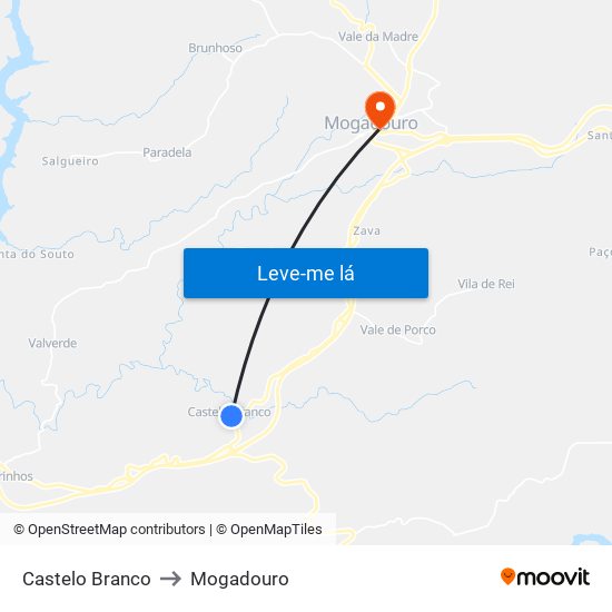 Castelo Branco to Mogadouro map