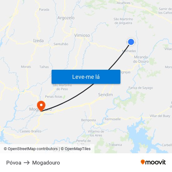 Póvoa to Mogadouro map
