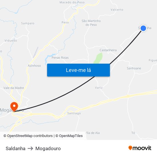 Saldanha to Mogadouro map
