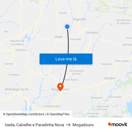 Izeda, Calvelhe e Paradinha Nova to Mogadouro map