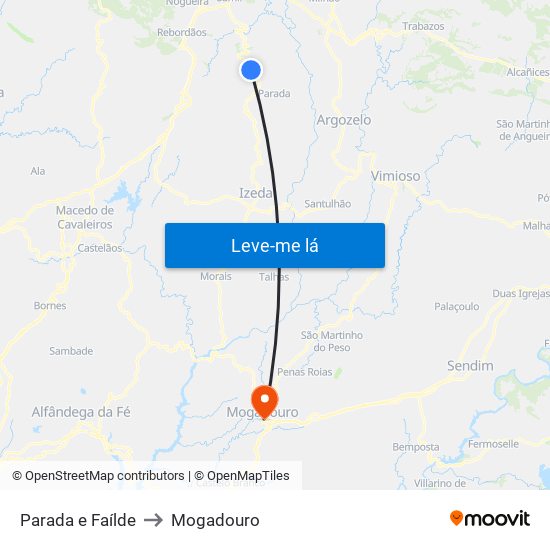 Parada e Faílde to Mogadouro map