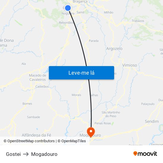 Gostei to Mogadouro map