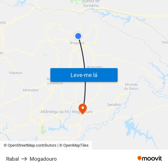 Rabal to Mogadouro map