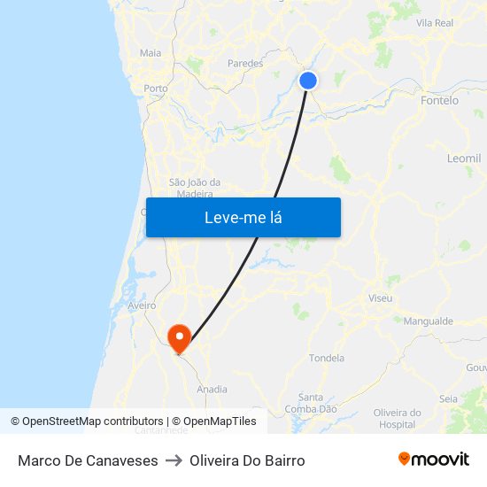 Marco De Canaveses to Oliveira Do Bairro map