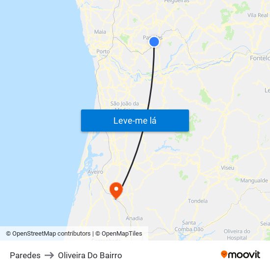 Paredes to Oliveira Do Bairro map