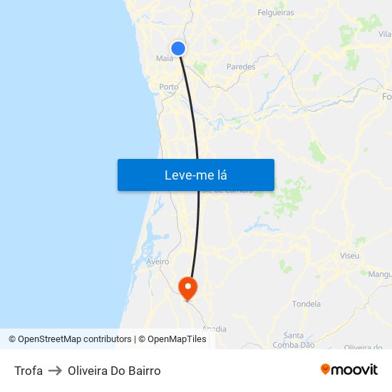 Trofa to Oliveira Do Bairro map