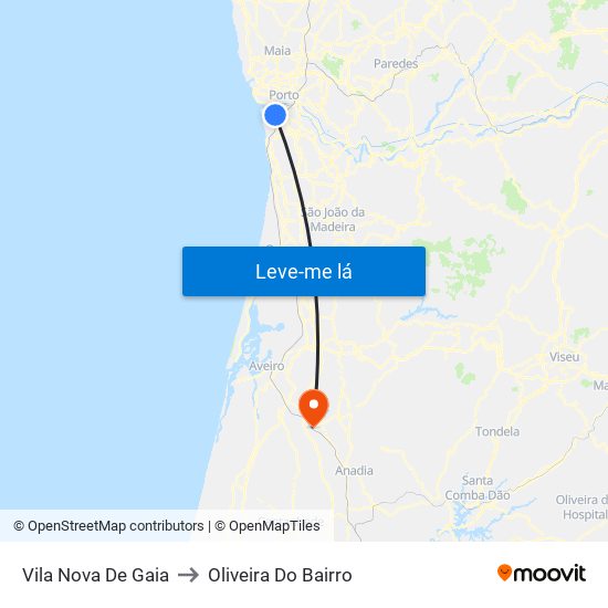 Vila Nova De Gaia to Oliveira Do Bairro map