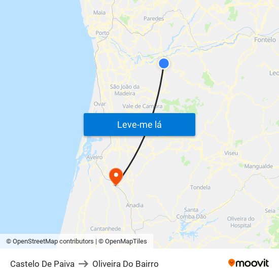 Castelo De Paiva to Oliveira Do Bairro map