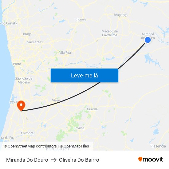 Miranda Do Douro to Oliveira Do Bairro map