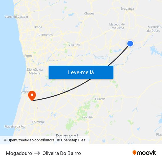 Mogadouro to Oliveira Do Bairro map