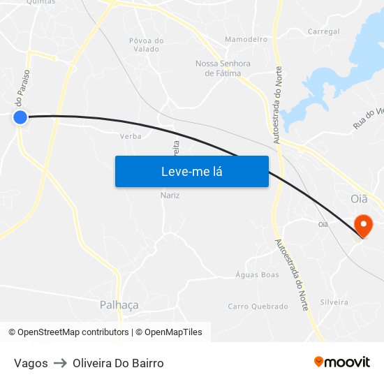 Vagos to Oliveira Do Bairro map