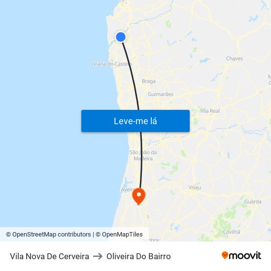 Vila Nova De Cerveira to Oliveira Do Bairro map