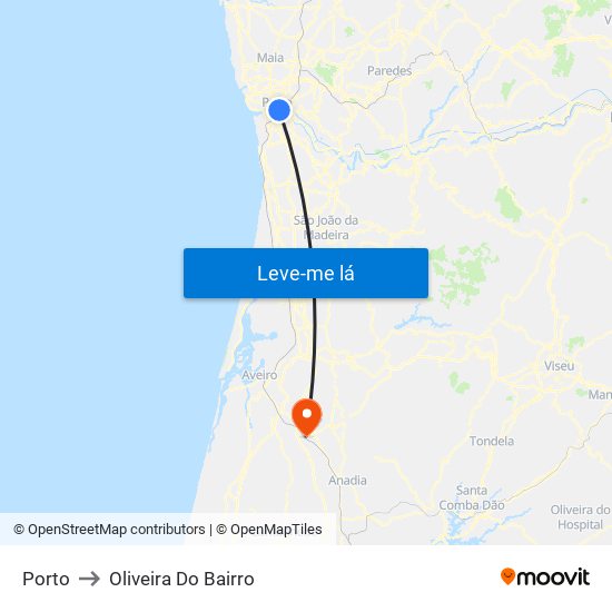 Porto to Oliveira Do Bairro map