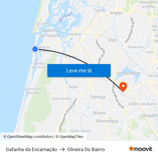 Gafanha da Encarnação to Oliveira Do Bairro map