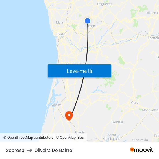 Sobrosa to Oliveira Do Bairro map
