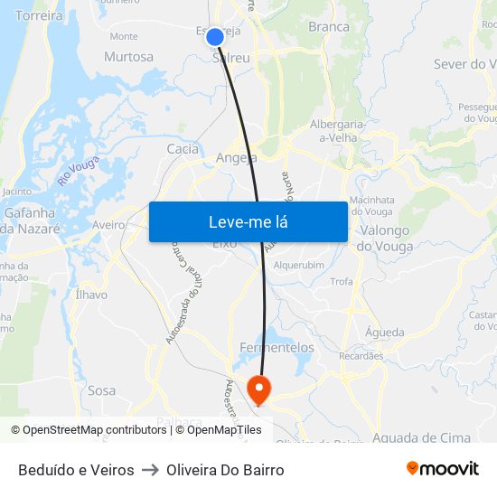 Beduído e Veiros to Oliveira Do Bairro map