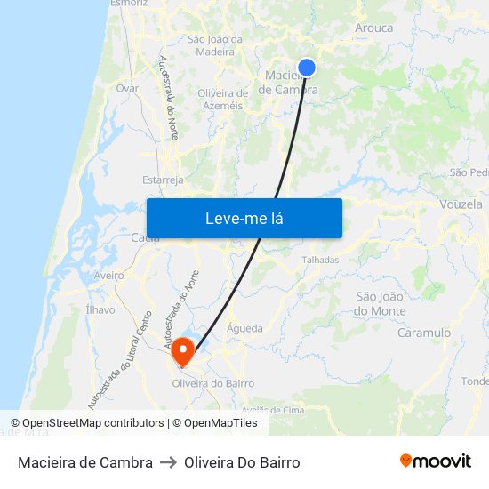Macieira de Cambra to Oliveira Do Bairro map