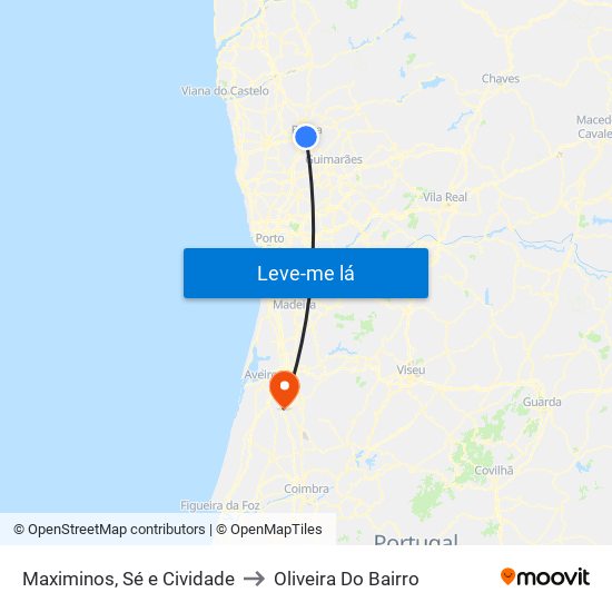 Maximinos, Sé e Cividade to Oliveira Do Bairro map