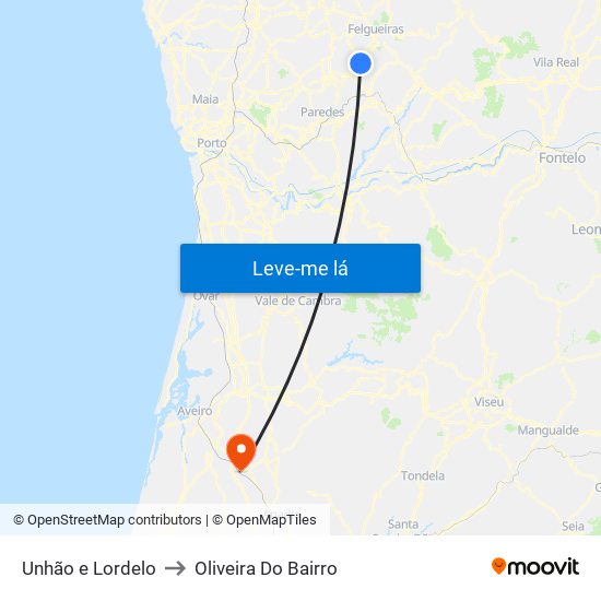 Unhão e Lordelo to Oliveira Do Bairro map