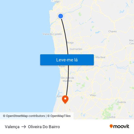 Valença to Oliveira Do Bairro map