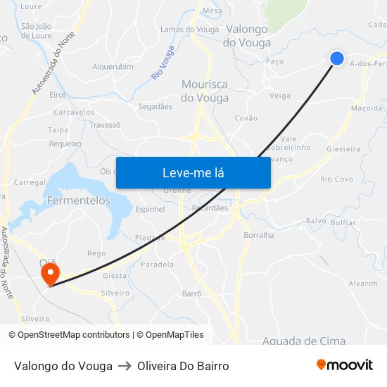Valongo do Vouga to Oliveira Do Bairro map