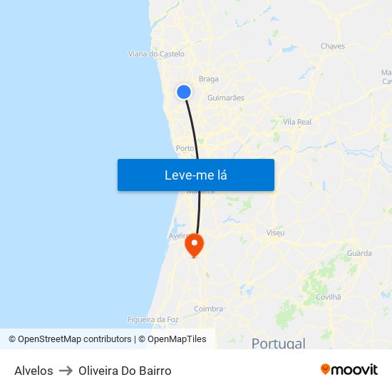 Alvelos to Oliveira Do Bairro map