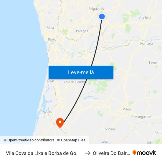 Vila Cova da Lixa e Borba de Godim to Oliveira Do Bairro map