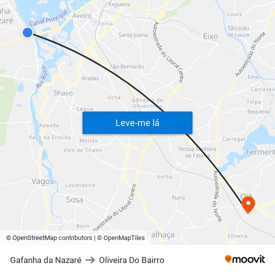 Gafanha da Nazaré to Oliveira Do Bairro map