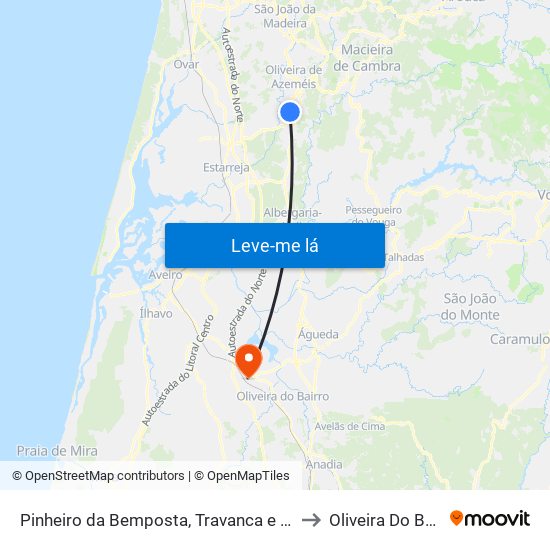 Pinheiro da Bemposta, Travanca e Palmaz to Oliveira Do Bairro map