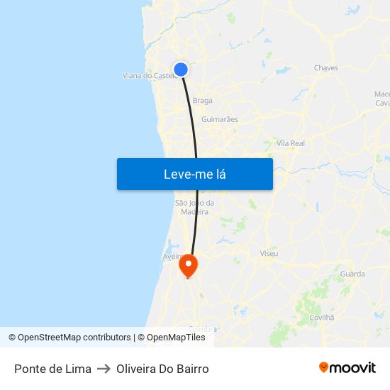 Ponte de Lima to Oliveira Do Bairro map