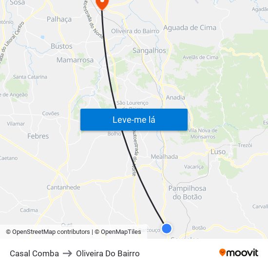 Casal Comba to Oliveira Do Bairro map