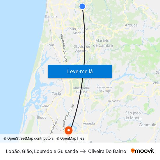 Lobão, Gião, Louredo e Guisande to Oliveira Do Bairro map