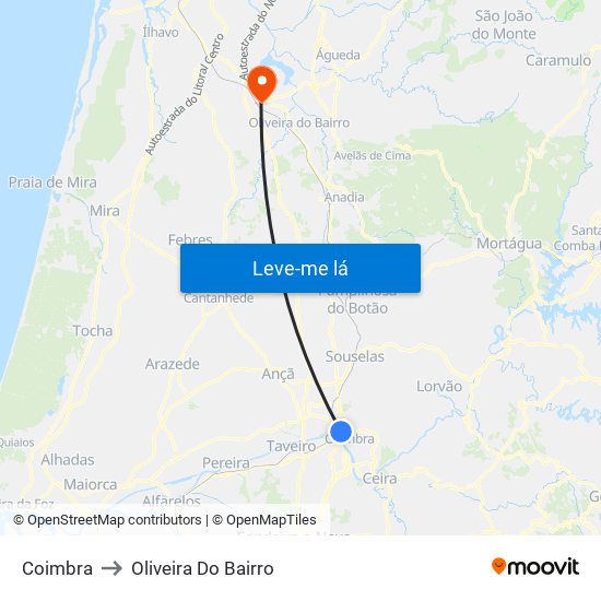 Coimbra to Oliveira Do Bairro map