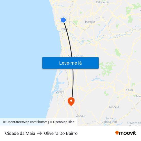 Cidade da Maia to Oliveira Do Bairro map